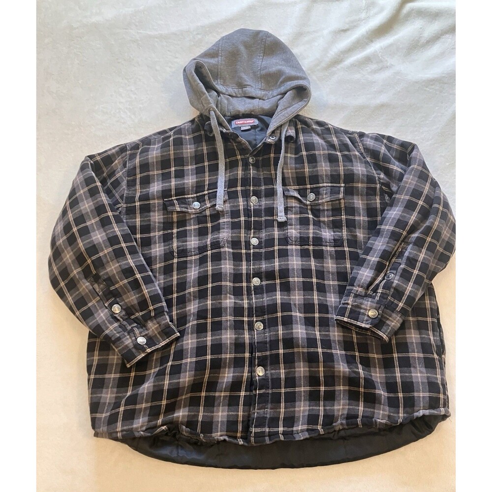 Craftsman Men’s Jacket Sz XL Flannel Shirt Plaid Hooded Shacket